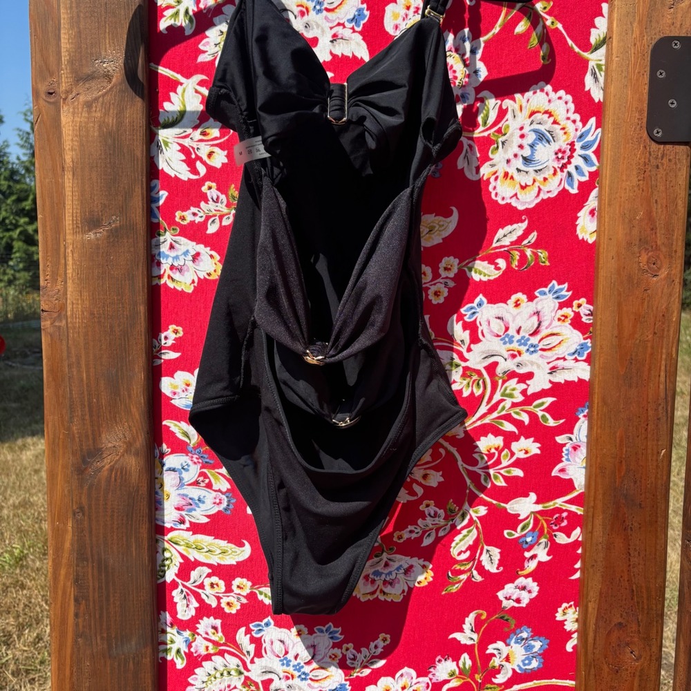 Black + Gold Embellished Removable Strap One Piece Swimsuit Women's Size M - Picture 5 of 7
